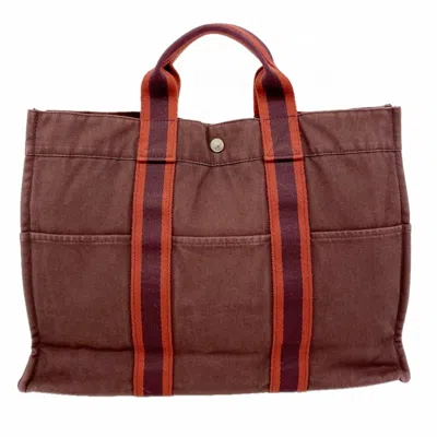 Pre-owned Hermes Bordeaux Canvas Tote Bag ()