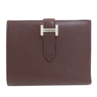 Pre-owned Hermes Bordeaux Chevre Leather Wallet (bi-fold) ()