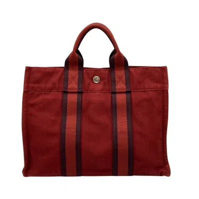 Pre-owned Hermes Bordeaux Cotton 100% Tote Bag () In Burgundy