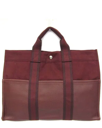 Hermes Hermès Bordeaux Cotton Canvas Tote (authentic Pre-loved)