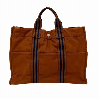 Pre-owned Hermes Bordeaux Cotton Canvas Tote Bag ()