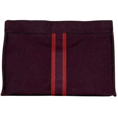 Pre-owned Hermes Bordeaux Cotton Clutch Bag ()