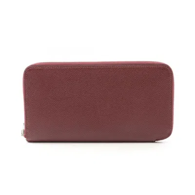 Pre-owned Hermes Bordeaux Epsom Leather Long Wallet (bi-fold) () In Burgundy