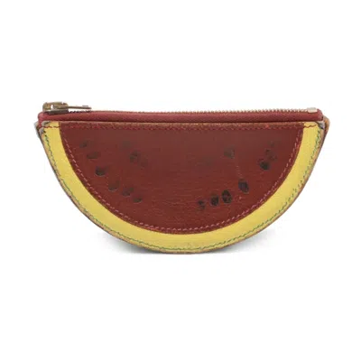 Pre-owned Hermes Bordeaux Green Yellow Leather Coin Purse/coin Case ()