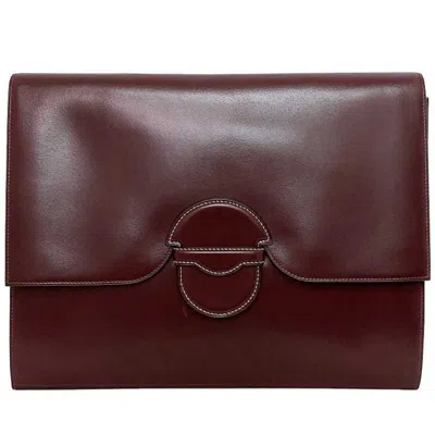 Pre-owned Hermes Bordeaux Leather Clutch Bag ()