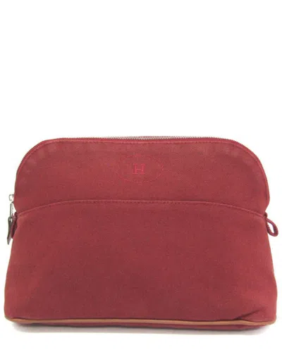 Pre-owned Hermes Hermès Bordeaux Leather, Cotton Pouch (authentic Pre-loved)