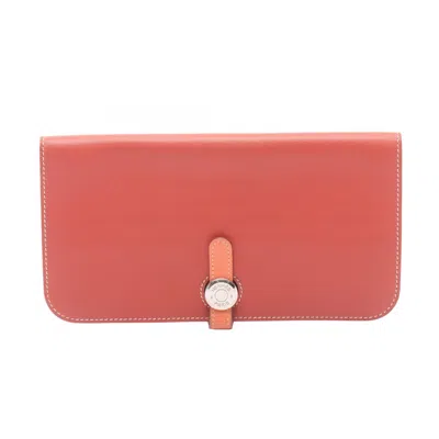 Pre-owned Hermes Bordeaux Pink Swift Leather Leather Long Wallet (bi-fold) () In Bordeaux, Pink