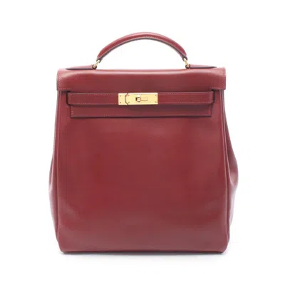 Pre-owned Hermes Bordeaux Rouge H Gulliver Leather Leather Backpack Handbag () In Bordeaux, Rouge H