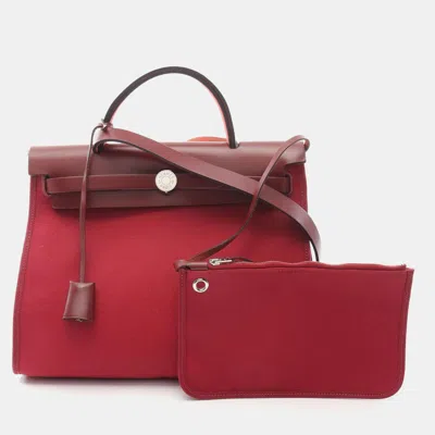 Pre-owned Hermes Bordeaux Toile And Leather Herbag Zip 31 Handbag