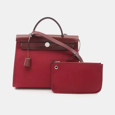Pre-owned Hermes Bordeaux Toile And Leather Herbag Zip 31 Handbag