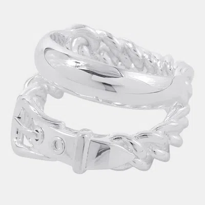 Pre-owned Hermes Boucle Sellier Inflexible 925 Sterling Silver Ring Size 54