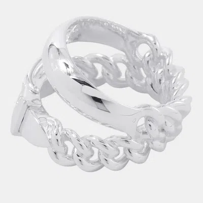 Pre-owned Hermes Boucle Sellier Inflexible Silver Ring 54