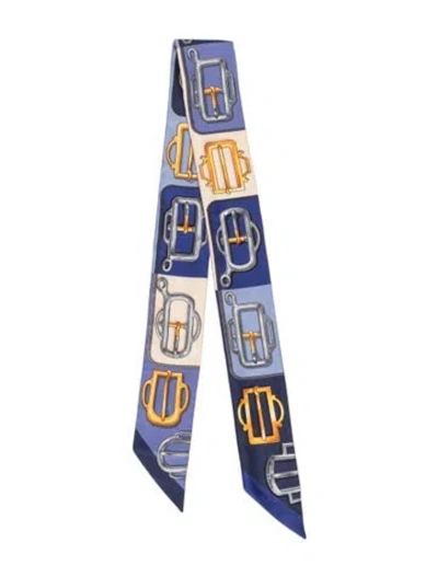 Pre-owned Hermes Bouclerie D'attelage Silk Twilly Scarf In Blue