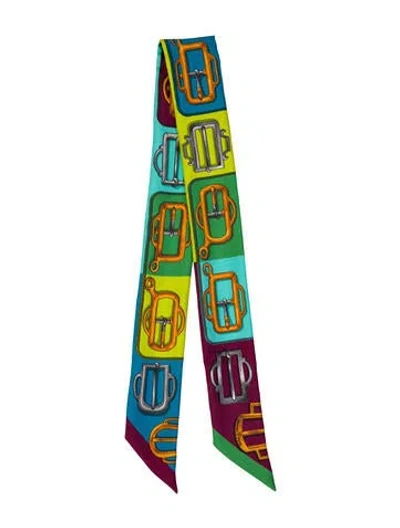 Pre-owned Hermes Bouclerie D'attelage Silk Twilly Scarf In Multi