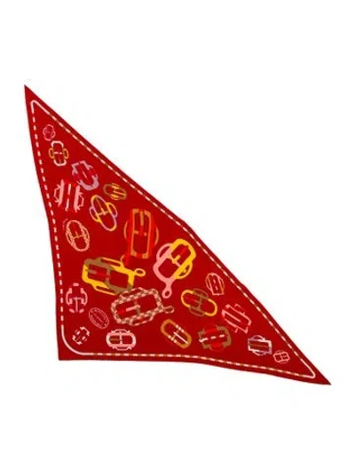 Pre-owned Hermes Bouclerie Moderne En Casaques Cashmere Triangle Scarf In Red