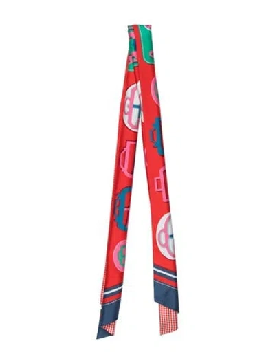 Pre-owned Hermes Bouclerie Moderne Maxi Silk Twilly Scarf In Red