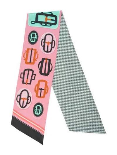 Pre-owned Hermes Bouclerie Moderne Maxi Twilly Silk Scarf In Pink