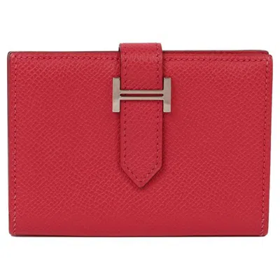 Pre-owned Hermes Hermès Bougainvillea Epsom Leather Bearn Cardholder In Red