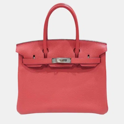 Pre-owned Hermes Bougainvillea Togo Birkin Engraved Handbag In Red