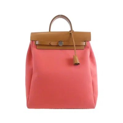 Pre-owned Hermes Bougainvillier Fauve Toile Officier Backpack Pouch () In Bougainvillier, Fauve