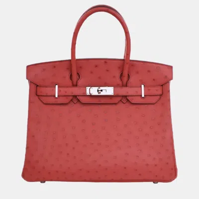 Pre-owned Hermes Bougainvillier Ostrich Birkin 30 Bag In Red