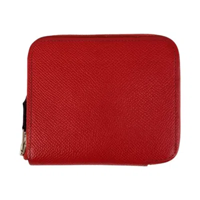 Pre-owned Hermes Bougainvillier Red Color Epsom Leather Silk Wallet (bi-fold) ()