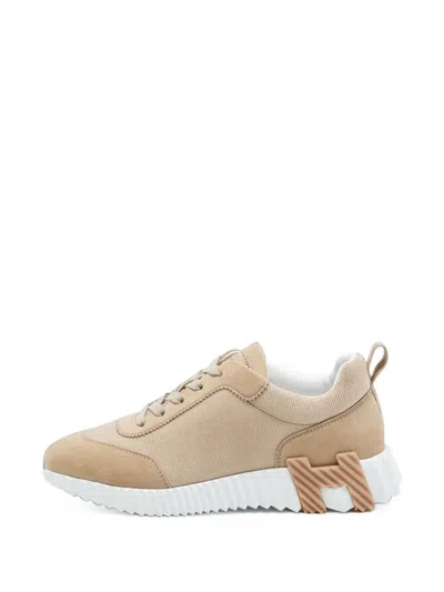 Pre-owned Hermes Bouncing Corduroy-panel Sneakers In Neutrals
