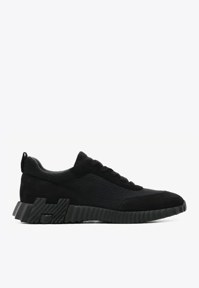Hermes Bouncing Low-top Sneakers In Black Mesh And Suede