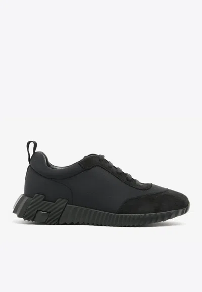Pre-owned Hermes Bouncing Low-top Trainers In Black Satin And Suede
