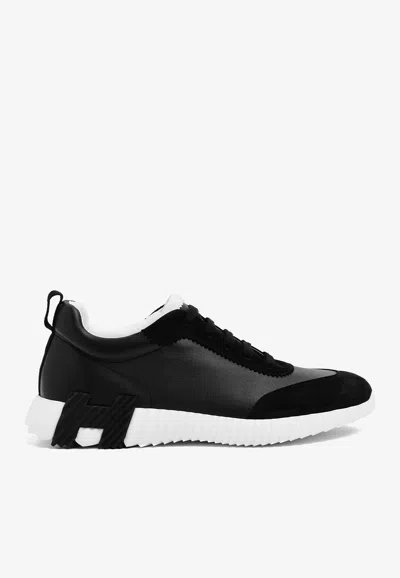 Hermes Bouncing Low-top Sneakers In Calfskin And Suede In Black