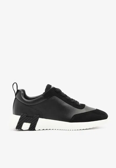 Pre-owned Hermes Bouncing Low-top Trainers In Calfskin And Suede In Black