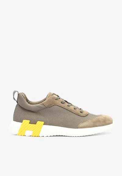 Hermes Bouncing Low-top Sneakers In Etoupe Mesh And Suede