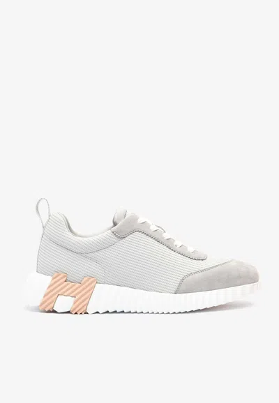 Hermes Bouncing Low-top Sneakers In Gris Temperance Mesh And Suede