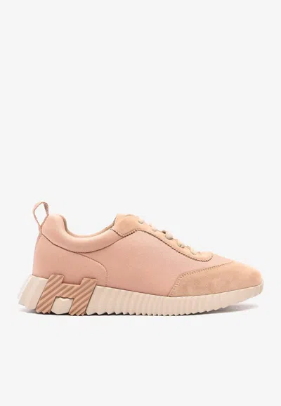 Hermes Bouncing Low-top Trainers In Rose Satin And Rose Perle Suede