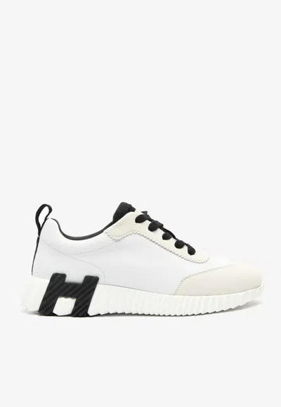 Hermes Bouncing Low-top Sneakers In White Sport Goatskin And Suede