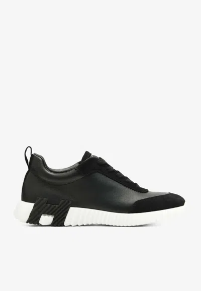 Hermes Bouncing Low-top Sneakers In Black Calfskin And Suede