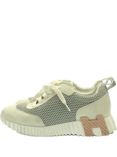Pre-owned Hermes Bouncing Mesh Suede Sneakers In Neutral