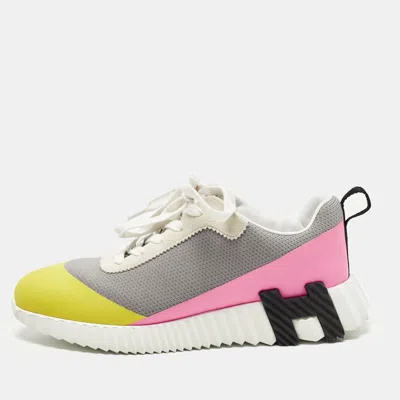 Pre-owned Hermes Bouncing Size 37 Multicolor Knit Fabric And Suede Low Top Sneakers