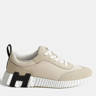 Pre-owned Hermes Bouncing Size 38 Beige Glaise Mesh/suede Sneakers In Sand