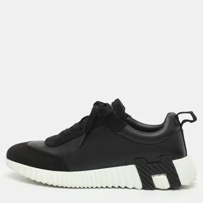 Pre-owned Hermes Hermès Bouncing Size 38.5 Black Leather And Suede Low Top Sneakers
