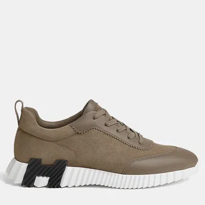 Pre-owned Hermes Bouncing Size 43 Etoupe Goatskin Sneakers In Brown