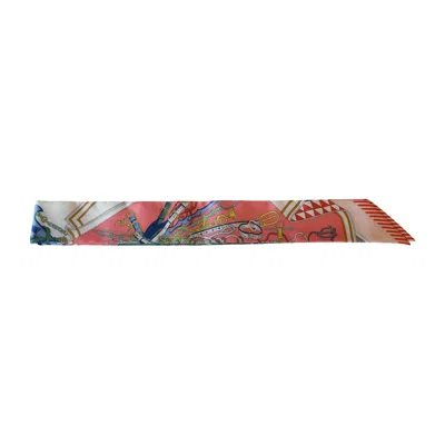 Pre-owned Hermes Bouquets Sellier Silk Twilly Scarf Pink