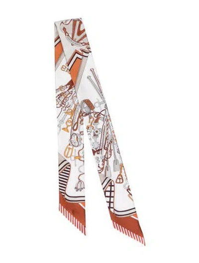 Pre-owned Hermes Bouquets Sellier Silk Twilly Scarf W/ Tags In Neutral