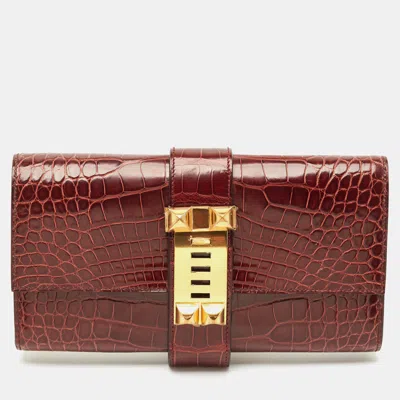 Pre-owned Hermes Hermès Bourgogne Alligator Medor Clutch