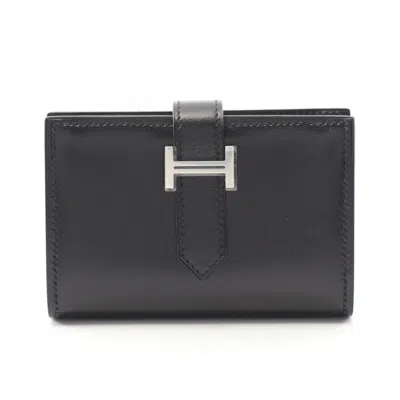 Pre-owned Hermes Box Calf Leather Card Case () In Black