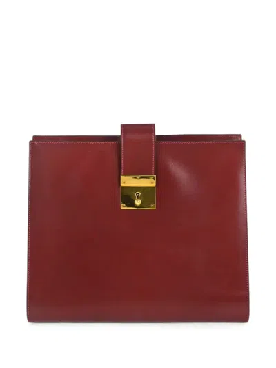 Pre-owned Hermes Box Calf Leather Clutch Bag In Red