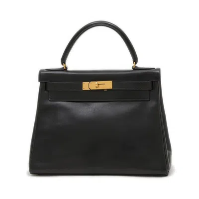 Pre-owned Hermes Box Calf Leather Handbag () In Black