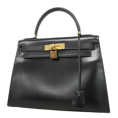 Pre-owned Hermes Box Calf Leather Handbag () In Black