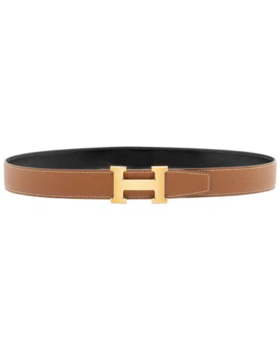 Pre-owned Hermes Hermès Box Calfskin Togo Leather 32mm Reversible H Belt (authentic Pre-loved)