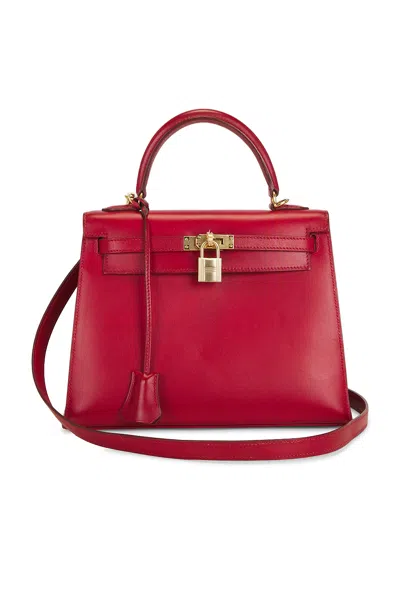 Pre-owned Hermes Box Kelly 25 Handbag In Rouge